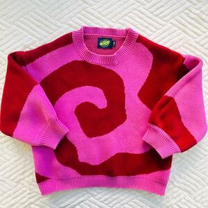 Milk Teeth 7-8Y Pink Red Swirl Knit Sweater Oversized Graphic Pullover Cozy